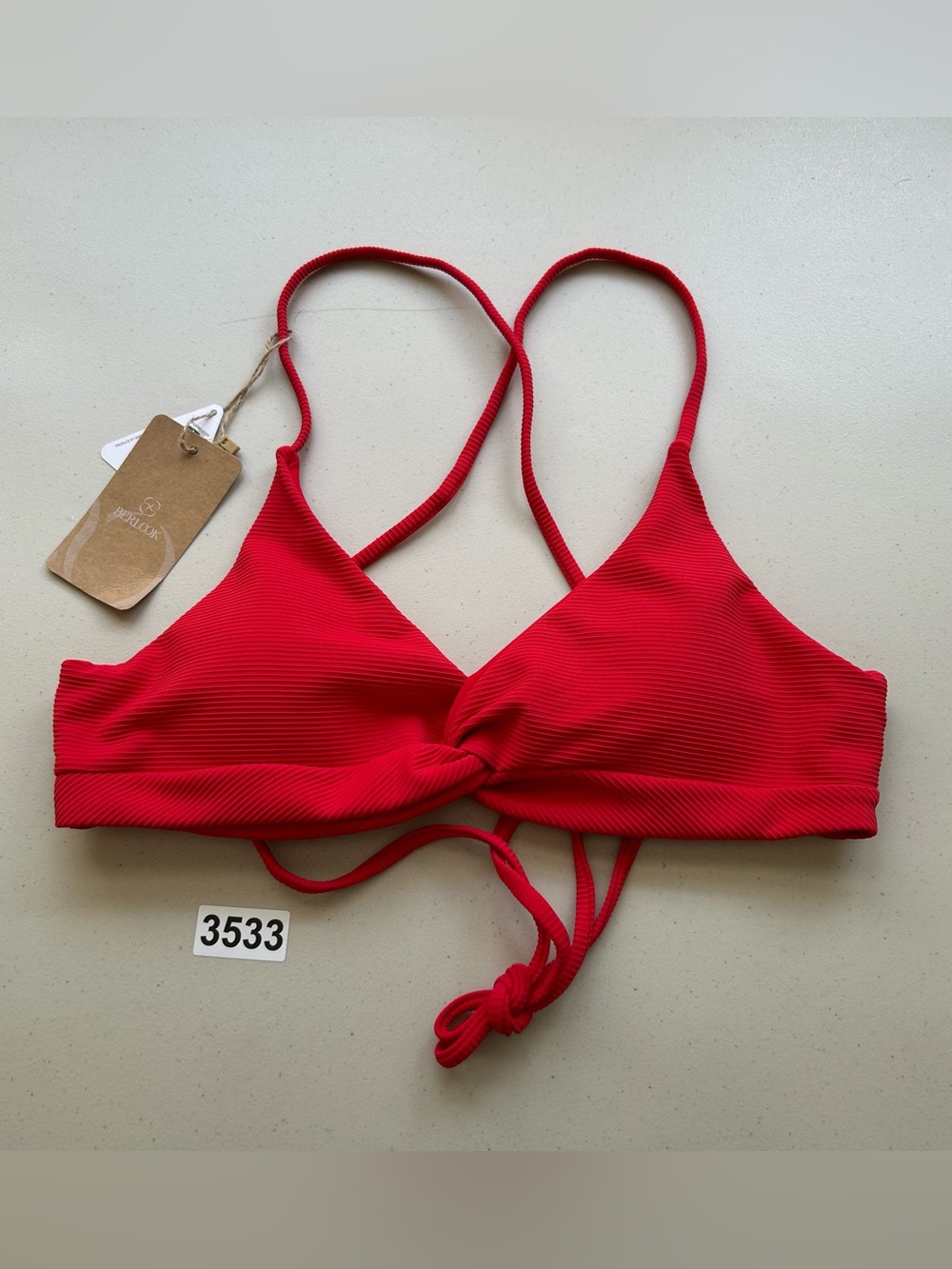 Berlook Bikini Bottom Small Red Twist Backless Ribbed New